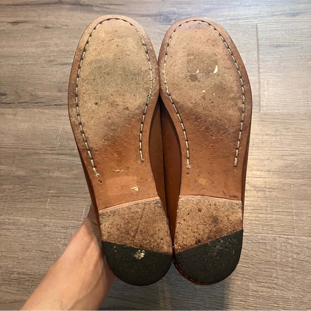 Ralph Lauren Tan Leather Embroidered Crest Loafers - Picture 9 of 9